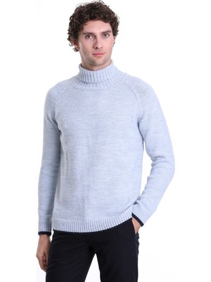 Hatemoğlu Mavi Regular Fit Düz Balıkçı Yaka Triko Kazak