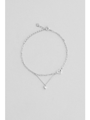 So CHIC Minimal Kalp 18 Ayar Beyaz Altın Kaplama 19 Cm Gümüş Bileklik