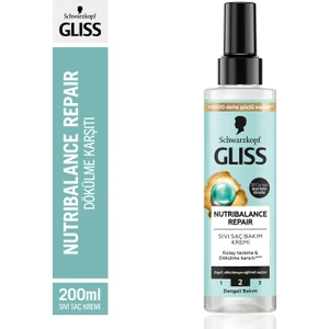 Schwarzkopf Gliss Nutribalance Repair Durulanmayan Sıvı Saç Kremi 200 ml Isı Koruma Seramid ve İpek İçerikli Zayıf Saçlar