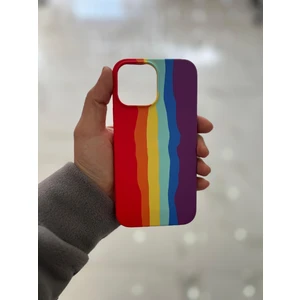 iPhone 13 Pro Max Uyumlu Rainbow Renkli Şeritli Lansman Silikon Darbe Emici Telefon Kılıfı