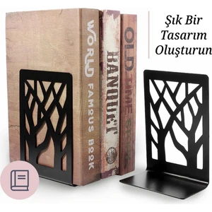 3Art Metal Ağaç Desenli Dekoratif Kitap Tutucu - Metal Kitap Ayracı - Kitap Standı 2'li Set