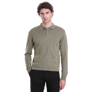 Yeşil Regular Fit Düz Polo Yaka Triko Kazak