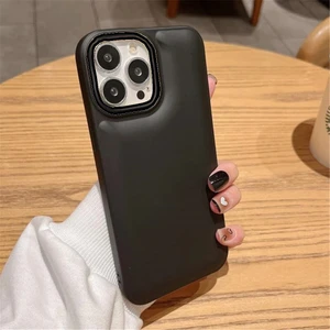 Iphone 13 Pro Kılıf Düz Puffer Kamerası Açık Puff Kılıf Kapak-Siyah