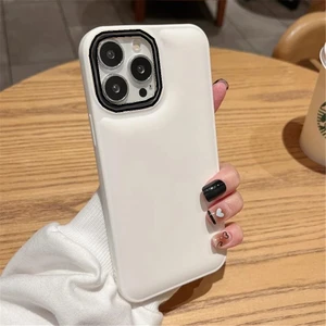 Iphone 13 Pro Max Kılıf Düz Puffer Kamerası Açık Puff Kılıf Kapak-Beyaz