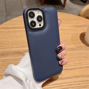 Iphone 13 Pro Max Kılıf Düz Puffer Kamerası Açık Puff Kılıf Kapak-Lacivert