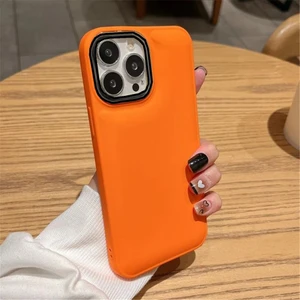 Iphone 13 Pro Max Kılıf Düz Puffer Kamerası Açık Puff Kılıf Kapak-Turuncu