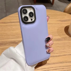 Iphone 14 Pro Max Kılıf Düz Puffer Kamerası Açık Puff Kılıf Kapak-Lila