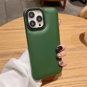 Iphone 13 / Iphone 14 Kılıf Düz Puffer Kamerası Açık Puff Kılıf Kapak-Hakiyeşil