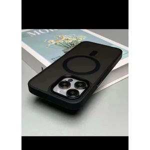 Iphone 15 Kılıf Kamerası Açık Mat Buzlu Magsafe Silikon Kapak Kılıf - Siyah