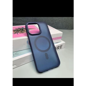 Iphone 15 Pro Max Kılıf Kamerası Açık Mat Buzlu Magsafe Silikon Kapak Kılıf - Lacivert