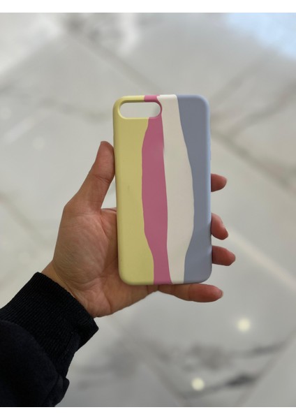 iPhone 7plus/8plus Uyumlu Rainbow Renkli Şeritli Lansman Silikon Darbe Emici Telefon Kılıfı