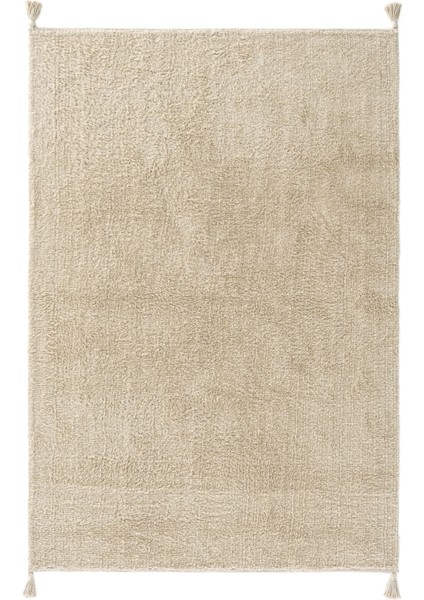 Cool Cotton Ccn Plain Beige Makinede Yıkanabilir Kaymaz Tabanlı Naturel Pamuk Dokuma Bebek Halısı