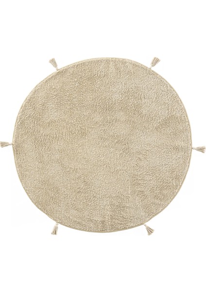Cool Cotton Ccn Plain Beige Yıkanabilir Kaymaz Tabanlı Naturel Pamuk Dokuma Yuvarlak Bebek Halısı