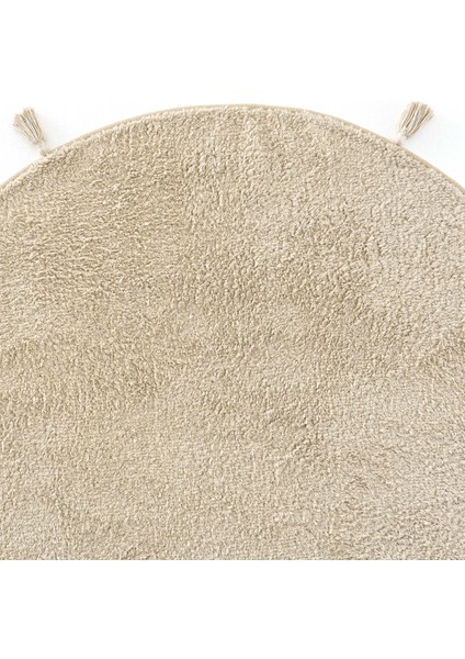 Cool Cotton Ccn Plain Beige Yıkanabilir Kaymaz Tabanlı Naturel Pamuk Dokuma Yuvarlak Bebek Halısı