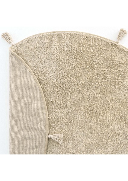 Cool Cotton Ccn Plain Beige Yıkanabilir Kaymaz Tabanlı Naturel Pamuk Dokuma Yuvarlak Bebek Halısı