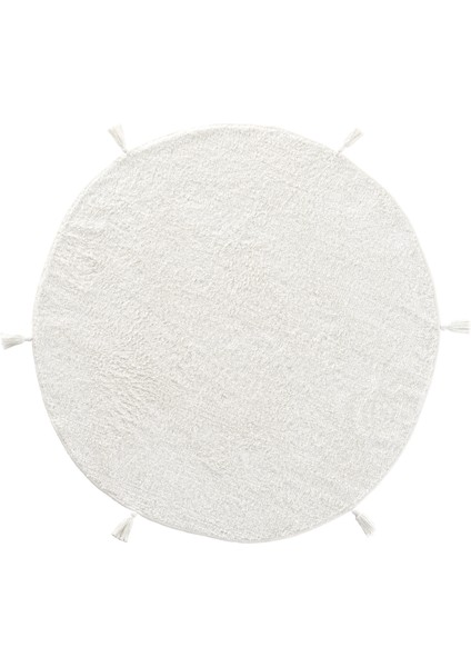 Cool Cotton Ccn Plain White Yıkanabilir Kaymaz Tabanlı Naturel Pamuk Dokuma Yuvarlak Bebek Halısı