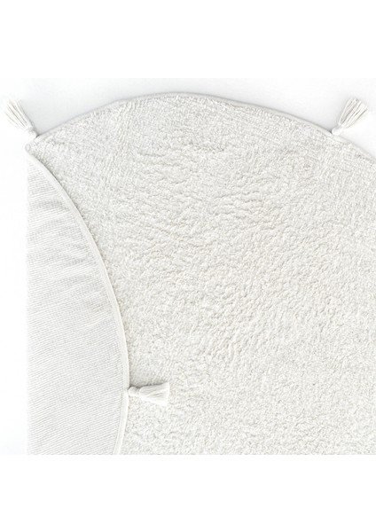 Cool Cotton Ccn Plain White Yıkanabilir Kaymaz Tabanlı Naturel Pamuk Dokuma Yuvarlak Bebek Halısı