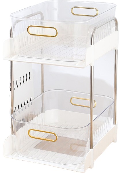 Çift Katmanlı Şeffaf Mutfak Saklama Kutusu Çekilebilir Oda Mutfak Banyo Depolama Rafı Masaüstü Saklama Kutusu (Yurt Dışından)
