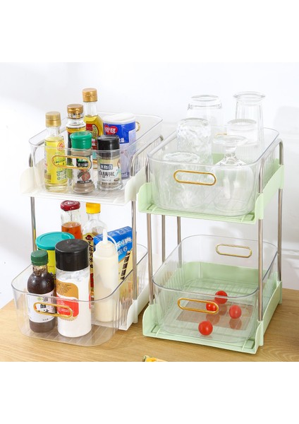 Çift Katmanlı Şeffaf Mutfak Saklama Kutusu Çekilebilir Oda Mutfak Banyo Depolama Rafı Masaüstü Saklama Kutusu (Yurt Dışından) fiyatları