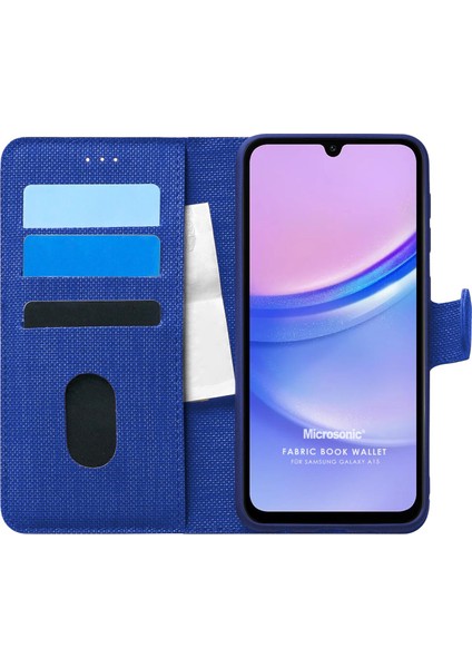 Samsung Galaxy A15 Kılıf Fabric Book Wallet Lacivert