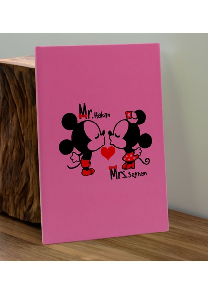 Sevgiliye Özel İsimli Pembe Defter ve Fuşya Cam Matara