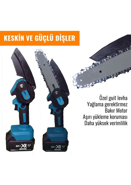 PH-TS099 Professional 88VF 2AH Şarjlı Dal Budama Testeresi (Mavi)