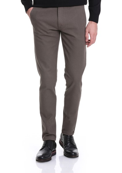 Haki Slim Fit Desenli Pamuklu Yandan Cep Kanvas Pantolon