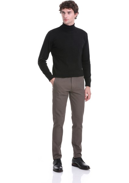 Haki Slim Fit Desenli Pamuklu Yandan Cep Kanvas Pantolon