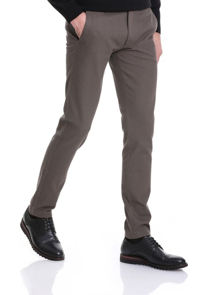 Haki Slim Fit Desenli Pamuklu Yandan Cep Kanvas Pantolon