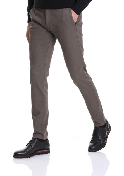 Haki Slim Fit Desenli Pamuklu Yandan Cep Kanvas Pantolon