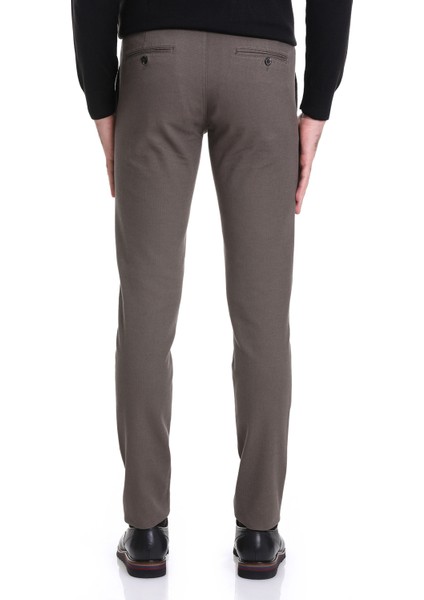 Haki Slim Fit Desenli Pamuklu Yandan Cep Kanvas Pantolon