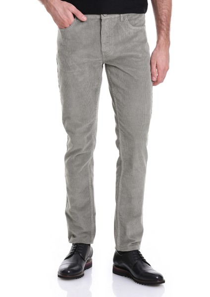 Yeşil Dinamik Fit Düz 5 Cep Casual Kadife Pantolon