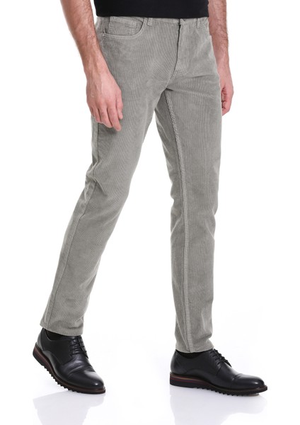 Yeşil Dinamik Fit Düz 5 Cep Casual Kadife Pantolon