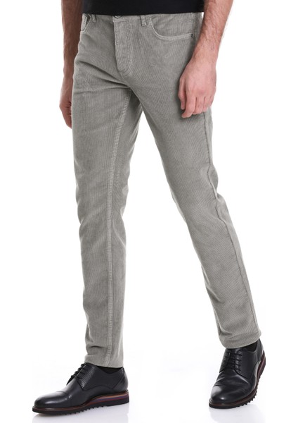 Yeşil Dinamik Fit Düz 5 Cep Casual Kadife Pantolon