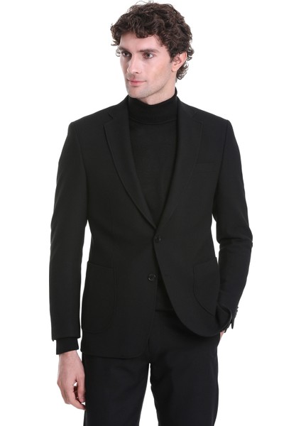 Siyah Comfort Fit Desenli Mono Yaka Casual Ceket modelleri