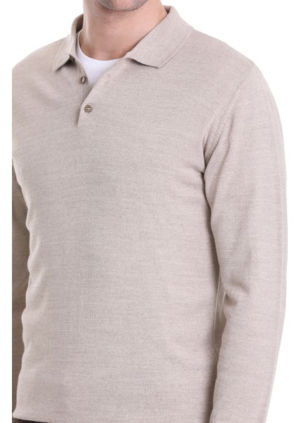 Bej Regular Fit Düz Polo Yaka Triko Kazak indirimleri