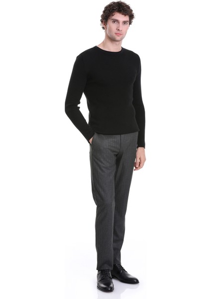 Siyah Slim Fit Fitilli Bisiklet Yaka Yünlü Triko Kazak fiyatları