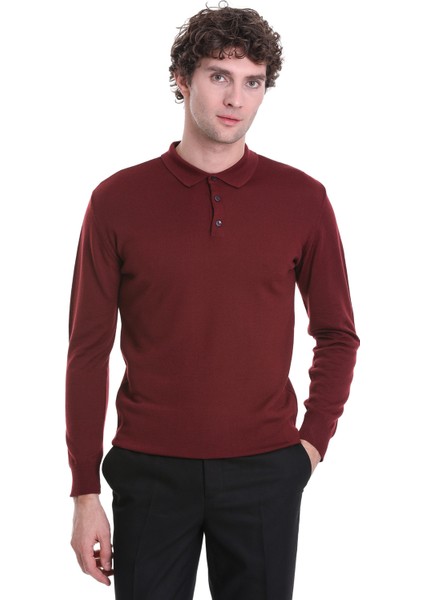 Kiremit Regular Fit Düz Polo Yaka Triko Kazak