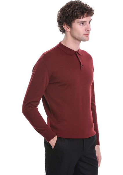 Kiremit Regular Fit Düz Polo Yaka Triko Kazak modelleri