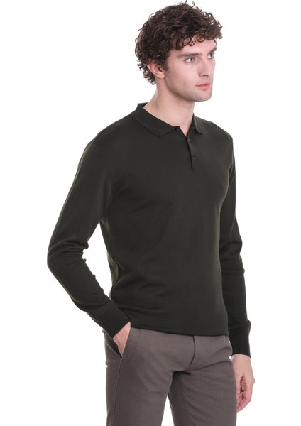 Haki Regular Fit Düz Polo Yaka Triko Kazak modelleri