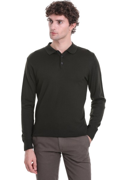 Haki Regular Fit Düz Polo Yaka Triko Kazak fırsatları