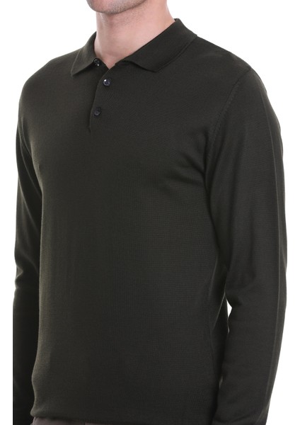 Haki Regular Fit Düz Polo Yaka Triko Kazak indirimleri