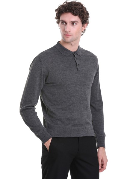 Gri Regular Fit Düz Polo Yaka Triko Kazak fırsatları