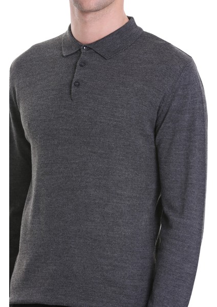 Gri Regular Fit Düz Polo Yaka Triko Kazak indirimleri