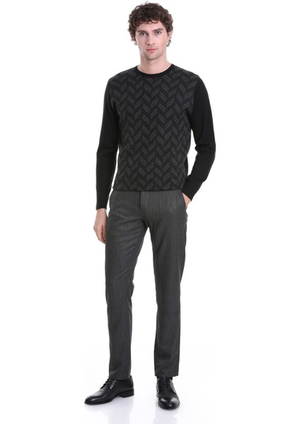 Siyah Regular Fit Jakarlı Bisiklet Yaka Yünlü Triko Kazak fiyatları