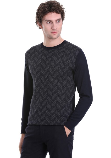 Lacivert Regular Fit Jakarlı Bisiklet Yaka Yünlü Triko Kazak modelleri