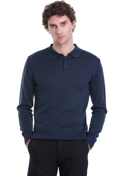 Indigo Regular Fit Düz Polo Yaka Triko Kazak