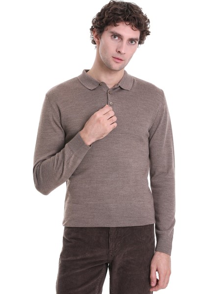 Vizon Regular Fit Düz Polo Yaka Triko Kazak