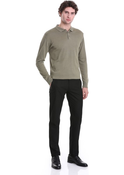 Yeşil Regular Fit Düz Polo Yaka Triko Kazak fiyatları