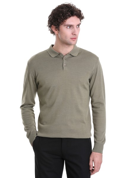 Yeşil Regular Fit Düz Polo Yaka Triko Kazak fırsatları